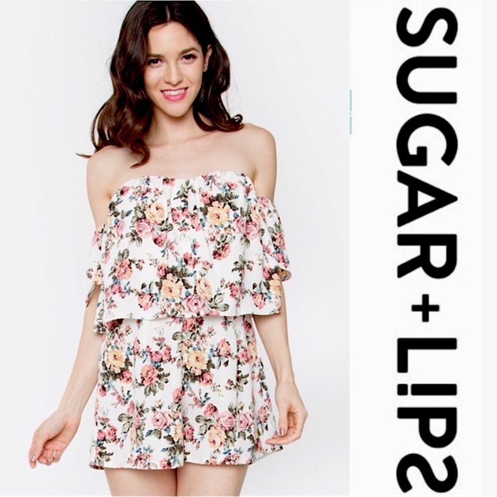 SugarLips Drop Shoulder Floral Romper M